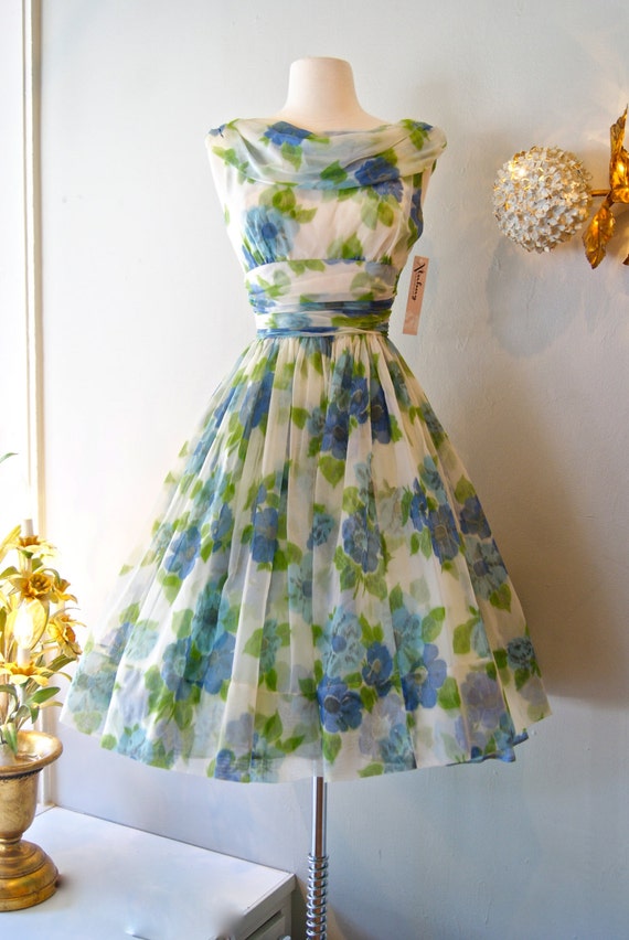 50s Dress // Vintage 1950s Chiffon Garden Party Dress S