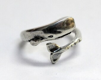 Silver Moby Dick Whale Ring in Solid White Bronze with Sterling Overlay Sperm Whale Ring 327
