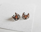 Cat earrings stud, handmade jewel