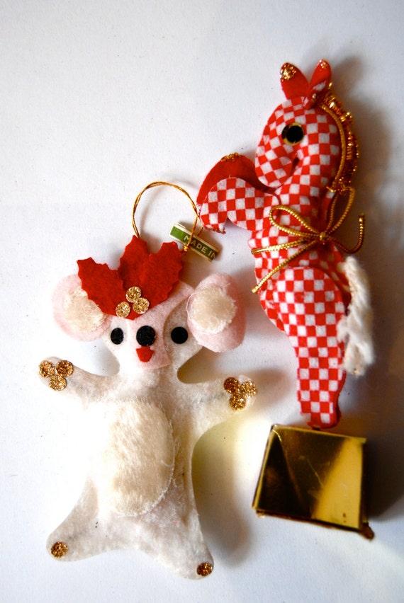 Vintage Kitsch Christmas Ornaments Japan Mouse by millesimedesigns