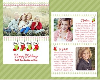 Personalized Stockings | Multi Photo Christmas Card Template | Holiday Card Template | Photoshop Templates | 5x7 Press Printed Card