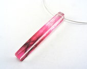 Bright Pink Necklace, Chunky Pendant, Straight Drop Black Trees with Sterling Silver wire