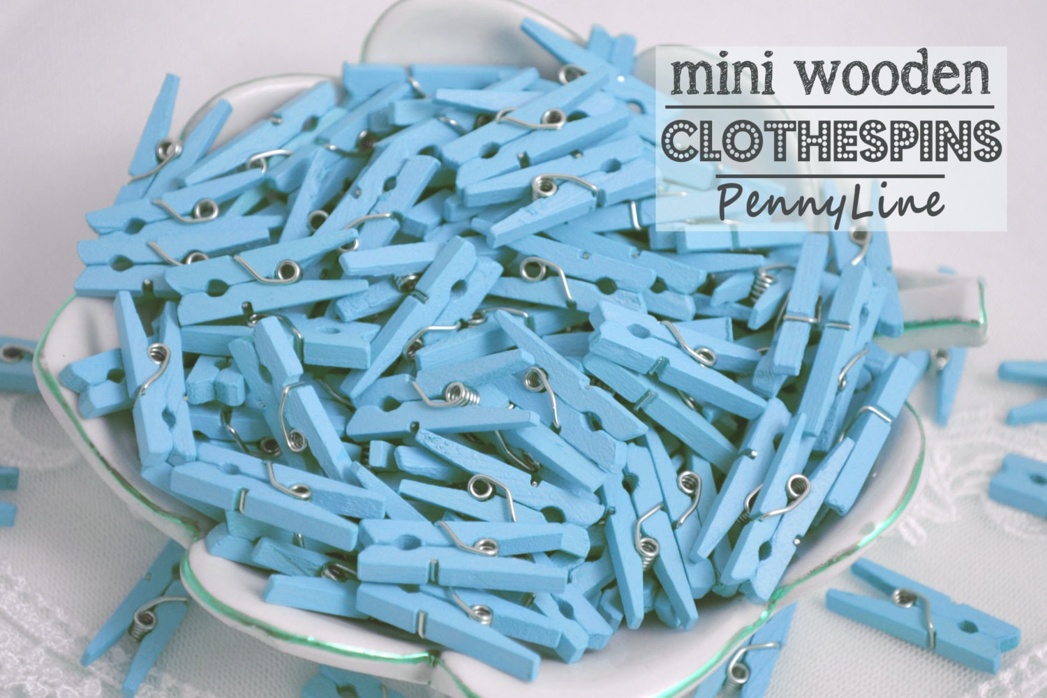 50 Mini Baby Blue Wood Clothespins tiny wooden clothes pins