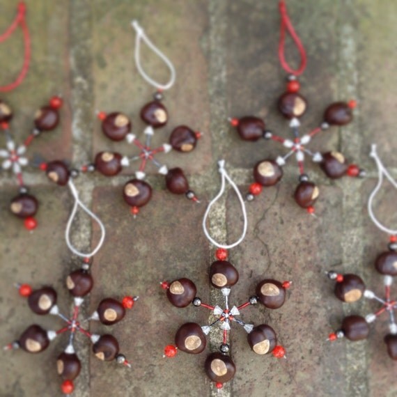 Buckeye+Craft+Ideas Buckeye Snowflake Ornament made with REAL Buckeye Nuts grown in Ohio