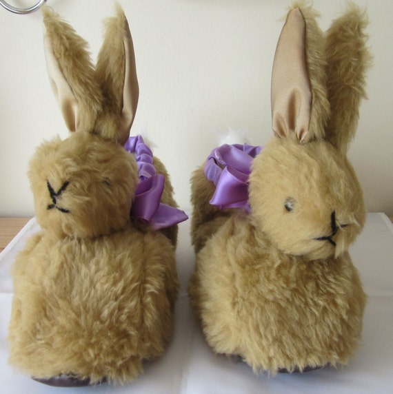 Ladies Novelty  Slippers- Brown Plush Bunny-Lined Crm Poodle Fur or Mauve Fleece-Ladies UK Size 5-6-Xmas-Birthday-Easter-All Year-Gift Ideas