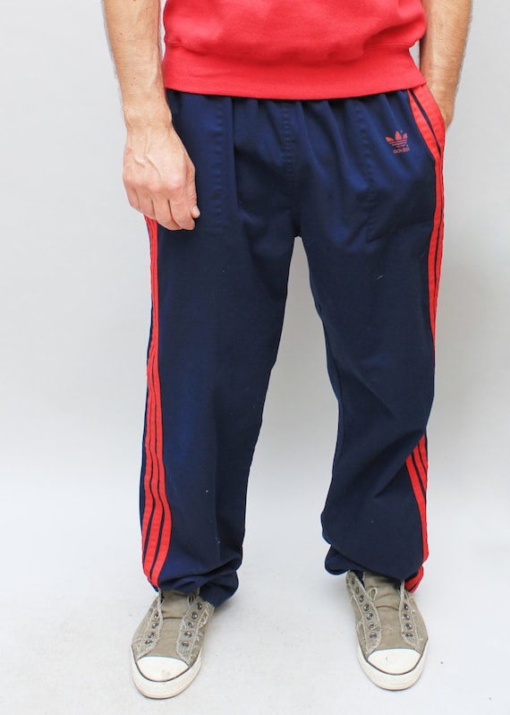 80s vintage ADIDAS track pants navy with red stripes elastic