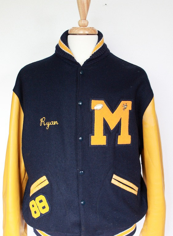 Vintage 1960s Yellow and Blue Letterman Jacket // Football and