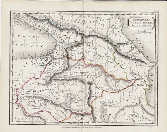 1825 Antique map of ANCIENT ARMENIA COLCHIS Iberia