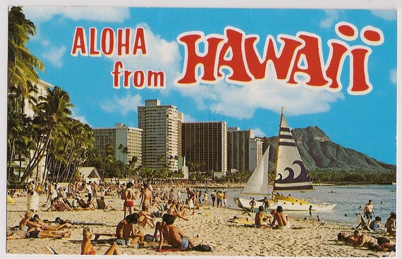 Retro Aloha from Hawaii Vintage Postcard Souvenir Sunny Day