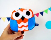 Felt Owl Plush Toy, Orange and Blue Felt Owl, Handstitched, Handmade Toy A886 Il_170x135