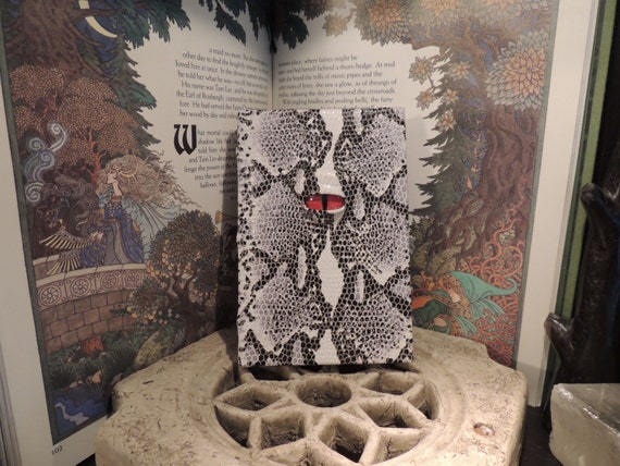 Journal-----Mythical Beast Book (The Watchful Eye-Black and White  Snakeskin Print with Red eye)