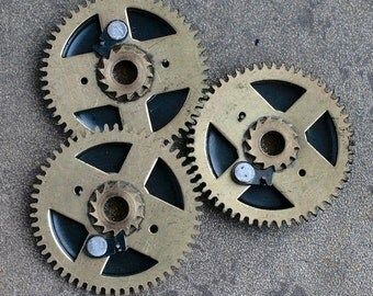 Vintage clock brass gears -- set of 3