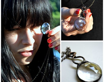 Kaleidoscope Necklace with Long Gunmetal Chain, Psychedelic Kaleidoscope Jewelry, Psychedelic Prism, Stained Glass Jewelry (1635)