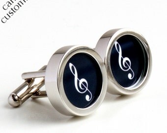 Treble Clef Music Cufflinks for Any Musician in Black and White PC404