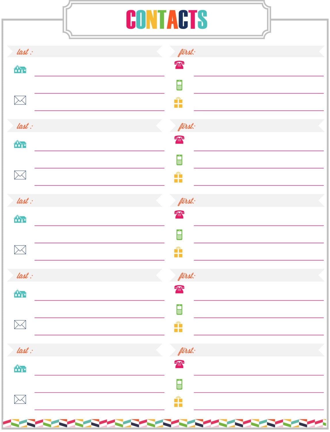 Printable Cute Contact List Template