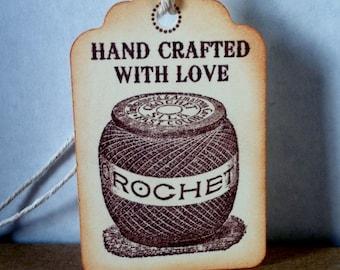 Hand Crocheted Tags hand stamped hand crocheted tags crocheted labels crocehted tags Set of 8