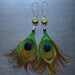 Curled Peacock Feather Earrings Polymer Clay Fairy Eyes Unique Fashion Jewelry Blue Green Gold