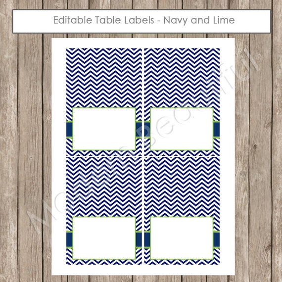 Table Labels - Navy and Green Chevron Baby Shower Editable Table Label / Buffet Label / Place card - Nautical2 lne1 OBLN INSTANT DOWNLOAD Il_570xn