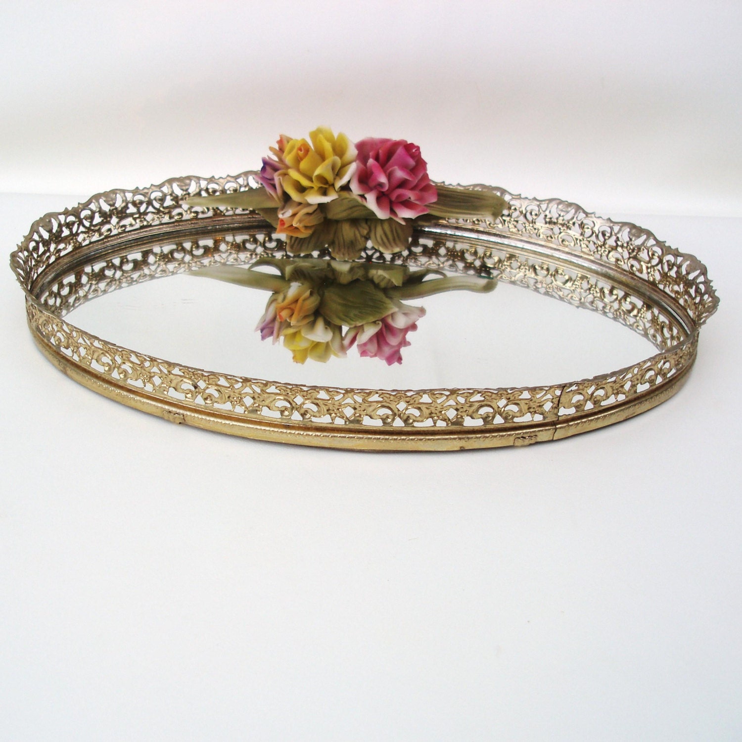 Oval Perfume Tray Mirrored Vanity Tray Makeup Organizer