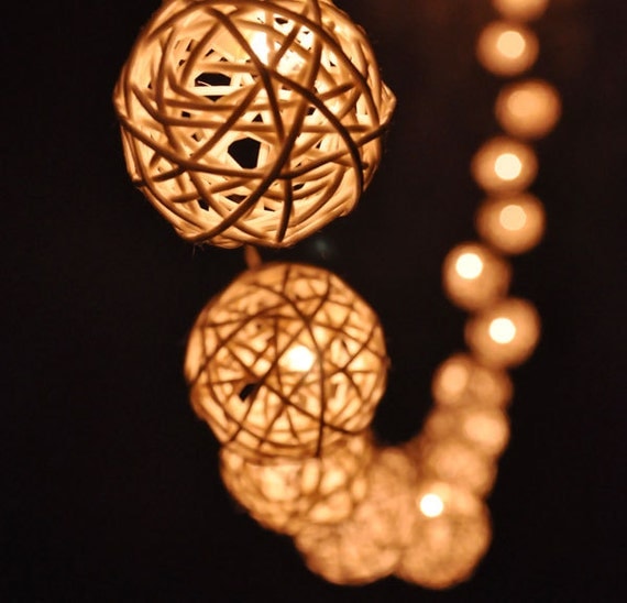 20 Bulbs Handmade Classic White Rattan ball string lights for Patio,Wedding,Party, Christmas Light, Party Lights and Decoration