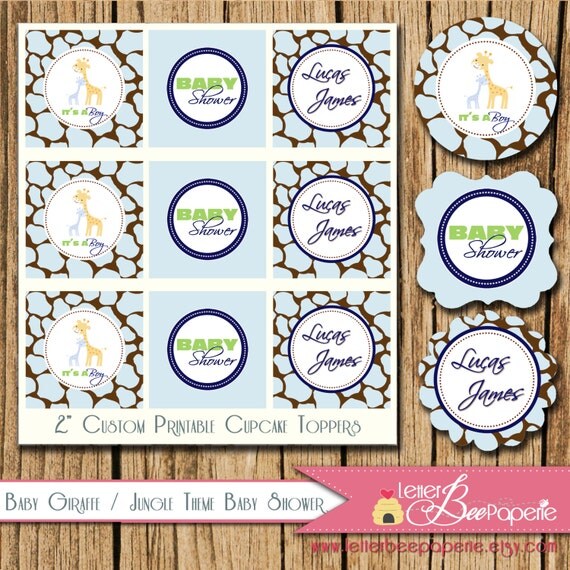 Baby Giraffe / Jungle Theme Custom Baby Shower Cupcake Toppers - Birthday Party - Printable Decorations - Choose Your Colors - DIY You Prin Il_570xn