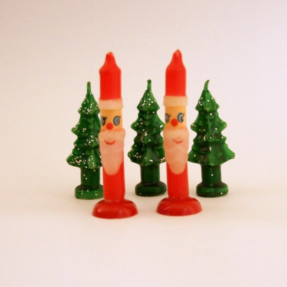santa candles miniature christmas tree candles mid century santa candles miniature christmas tree candles mid century