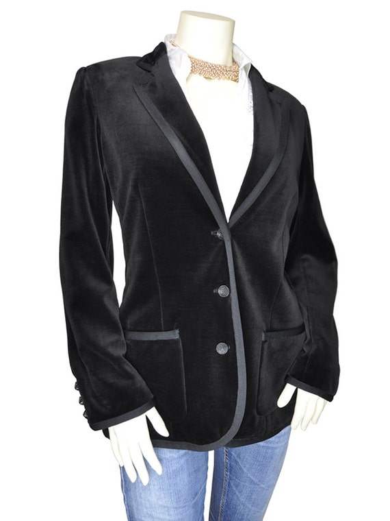 Free US Shipping Black Velvet Womens Preppy Blazer with