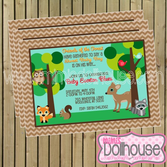 Forest Baby Shower Invitation- Printable Woodlands Creatures Shower Invitation- Forest Animals Invitation PDF/JPEG Il_570xn