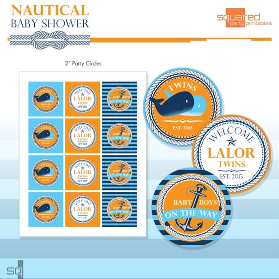 Nautical Baby Shower Party Circles - Baby Whales Party Logos - DIY Print - Do-It-Yourself Il_570xn