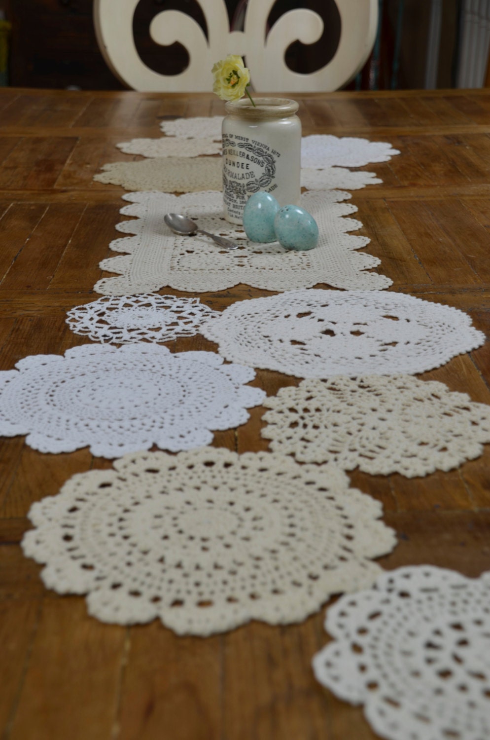 Custom Vintage Doily Table Runner 120 Inch Made to Order