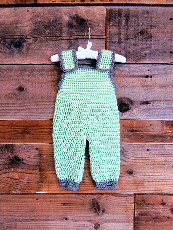 Items similar to Baby Boy Green and Grey Crochet Overalls Newborn9