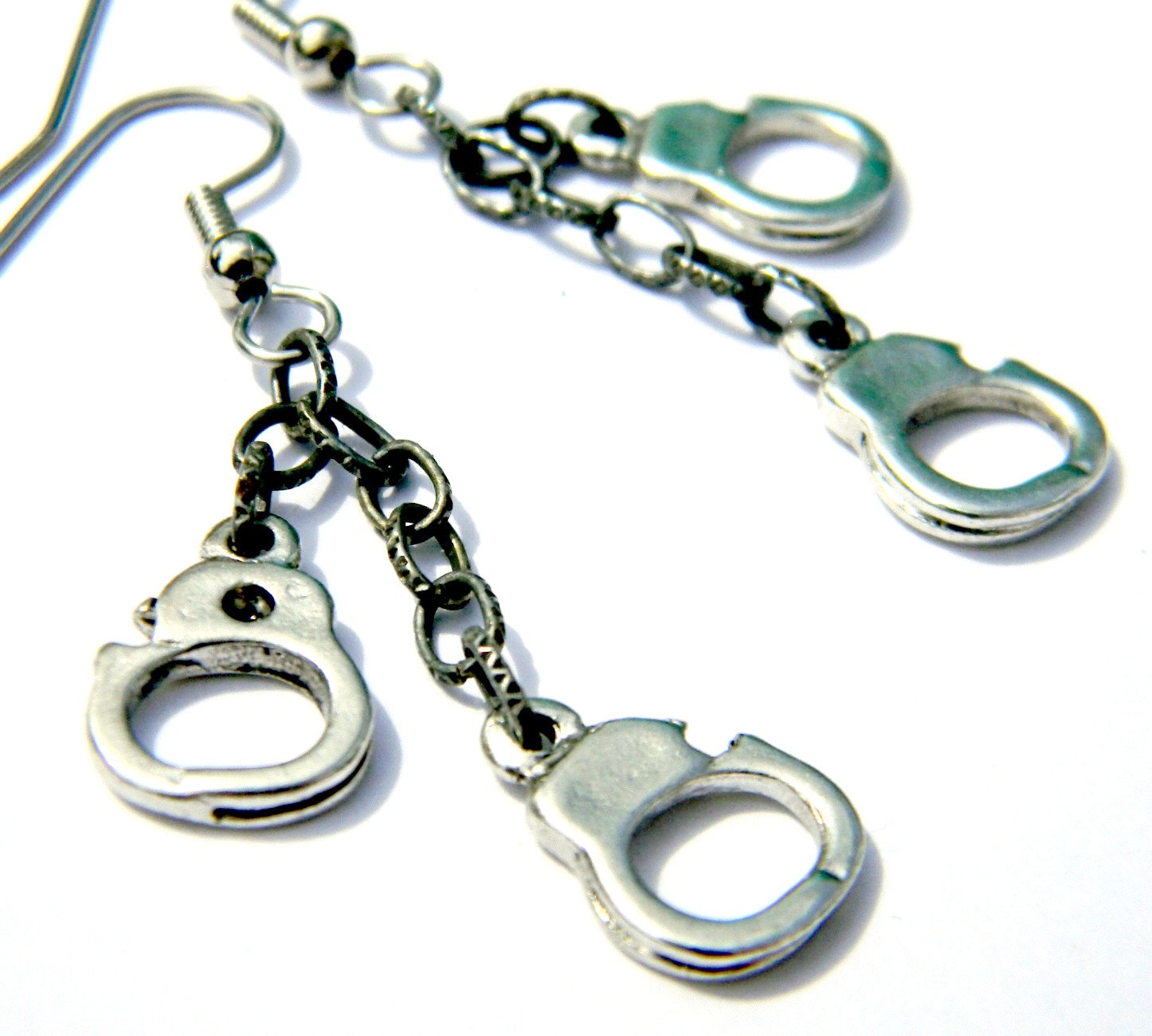 Silver Handcuff Earrings Pewter Handcuffs on by OrionOctober