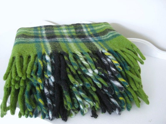 Vintage Blanket Green & Teal Blue Plaid Wool by NehiandZotz