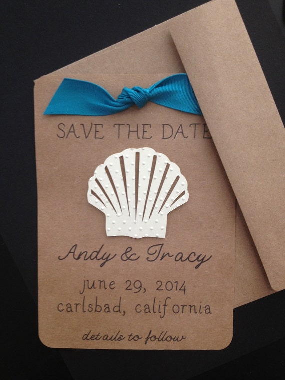 Seashell Save the Date for Beach Theme Wedding by SimpleandPosh