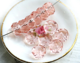 Pink Rondelle beads, fire polished czech glass spacers - 6x3mm - 25Pc - 0635