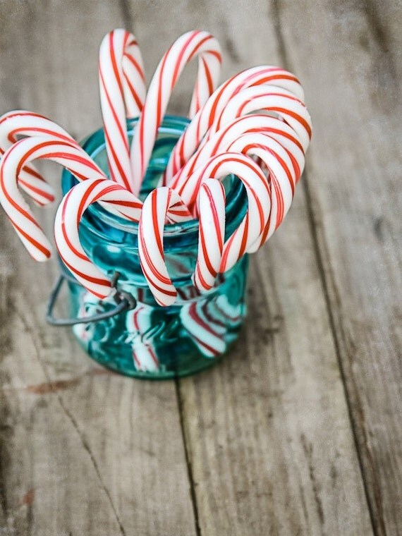 Items similar to Candy Canes Blue Canning Jar Red White Peppermint Candy Stripes Rustic