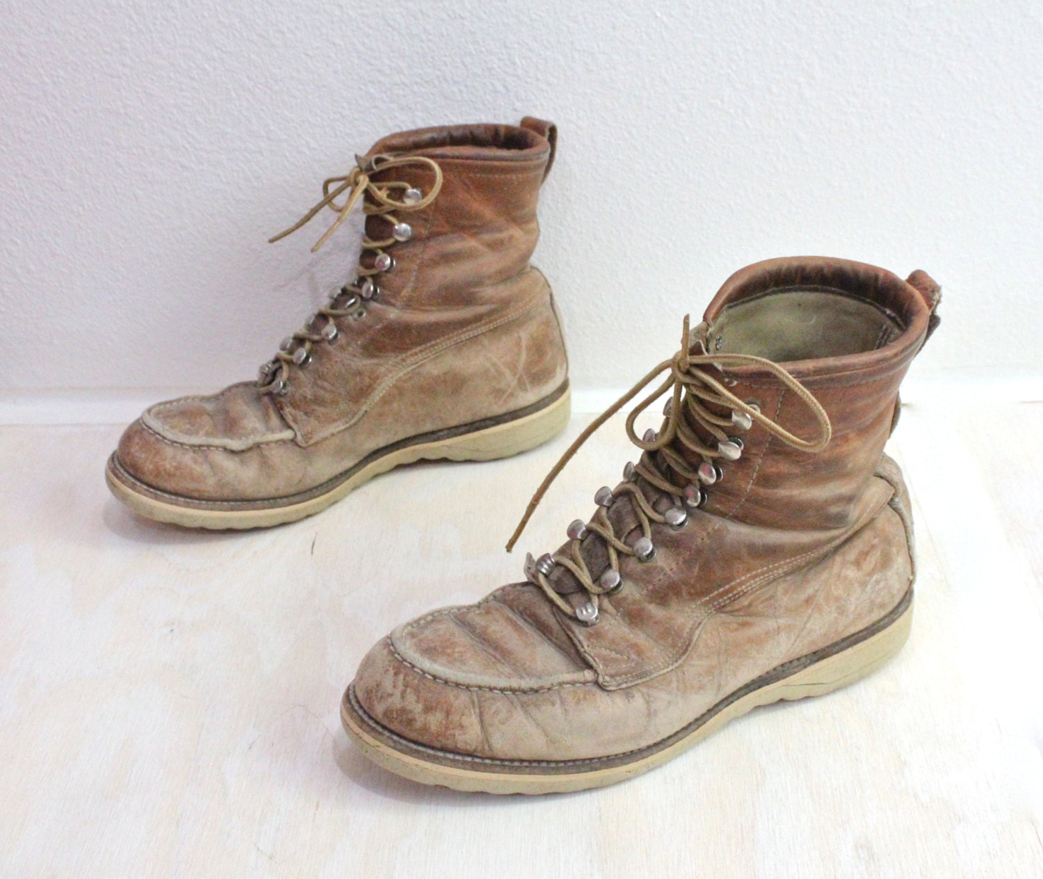 Vintage Mens Rustic Leather Work Boots by claudedonohoshop on Etsy