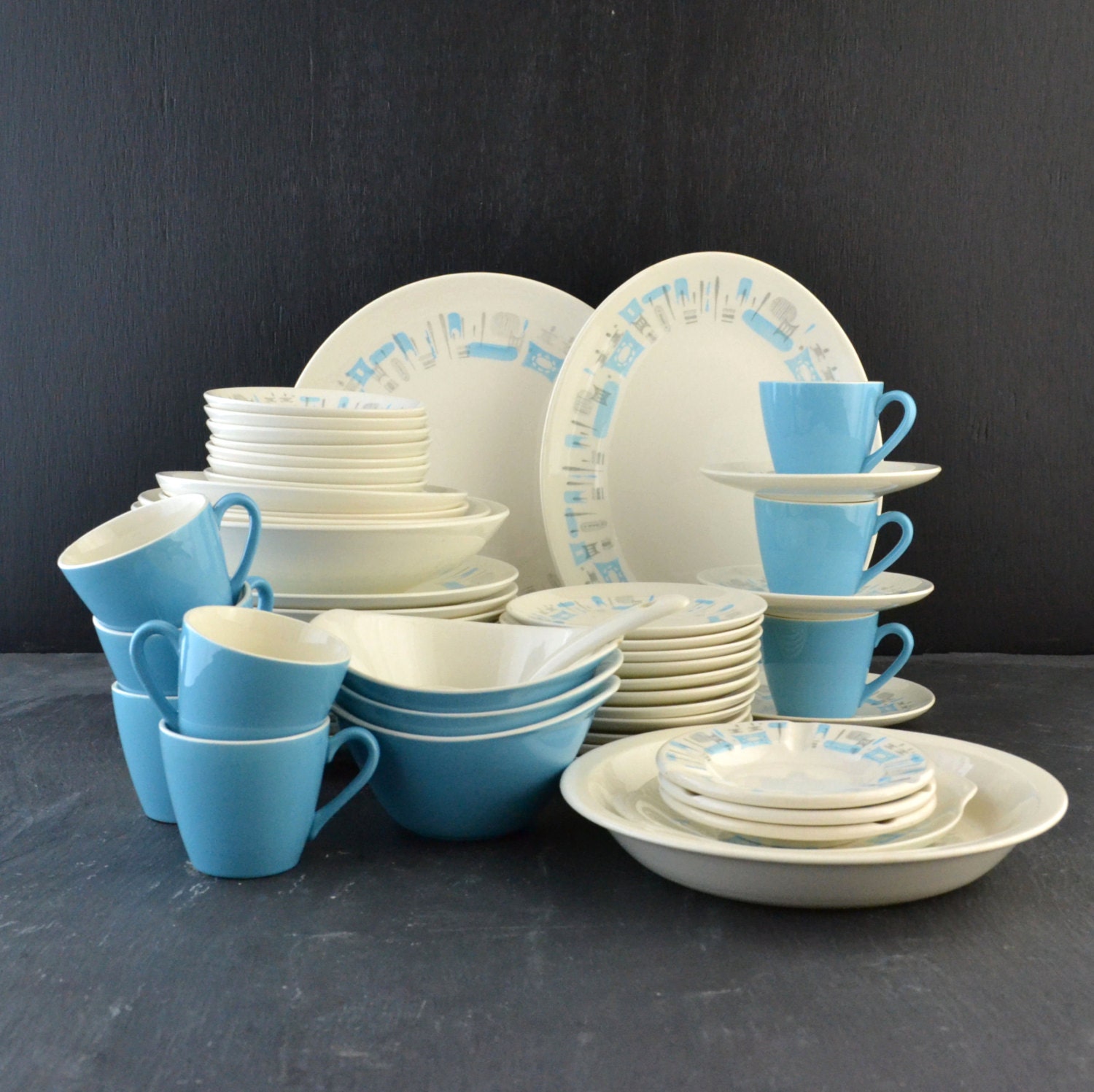 Mid Century Dinnerware Set Blue Heaven Pattern Royal China