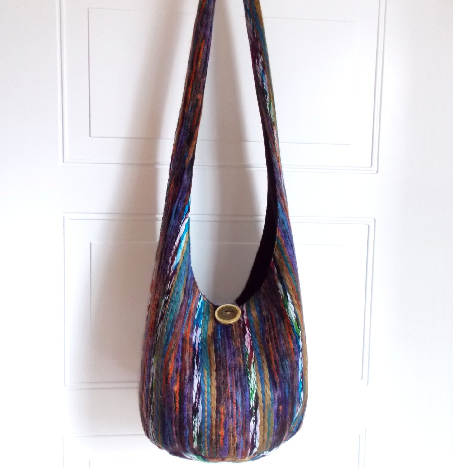Sling Bag Yarn and Fabric Hobo Bag Colorful Hippie Purse