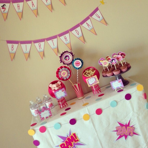 Girls Superhero Party Pack - Superhero for Girls - Digital files - Party Supplies - INTANT DOWNLOAD Il_570xn