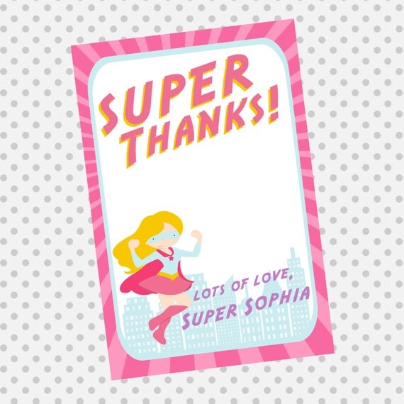 Supergirl Thank You Note Card - Superhero Thank You - super hero for girls - Party Supplies Il_570xn