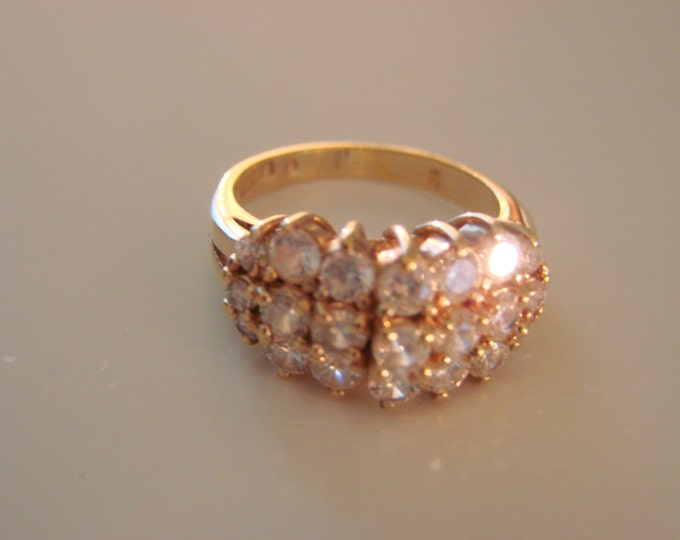 Cubic Zirconia CZ Cluster Gold Plate Cocktail Ring / Vintage Jewelry / Jewellery