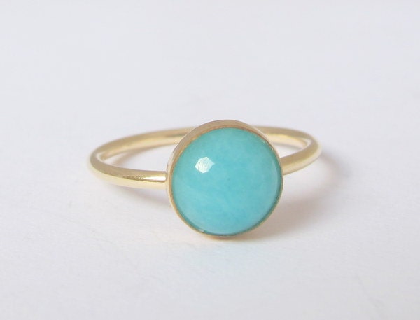 Gold filled Ring with 8mm Amazonite Turquoise Blue Gemstone