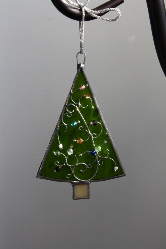Christmas Tree Stained Glass Ornament.