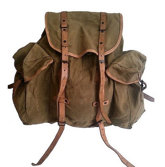 old french ARMY BACKPACK canvas and leather