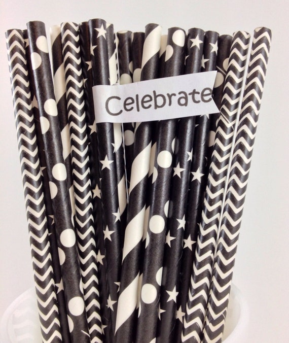 25 Black and White Paper Straw Mix, Over the hill, bachelorette party, kids party, Graduation, Cake Pop Sticks, Il_570xn