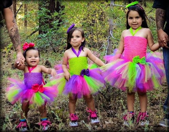 Newborn - Size 9 Bright Pink, Purple, and Green Tutu Dress with ...
