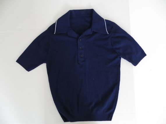 Vintage Shirt 60s 70s Retro Knit Shirt Golf Shirt Navy