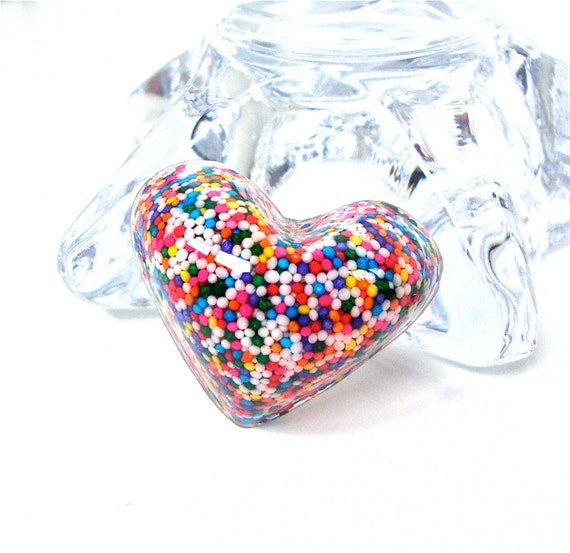 Sugary sweet candy heart sprinkles ring by sparklecityjewelry