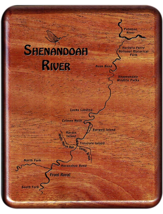 SHENANDOAH RIVER MAP Fly Fishing Fly Box Custom Engraved and